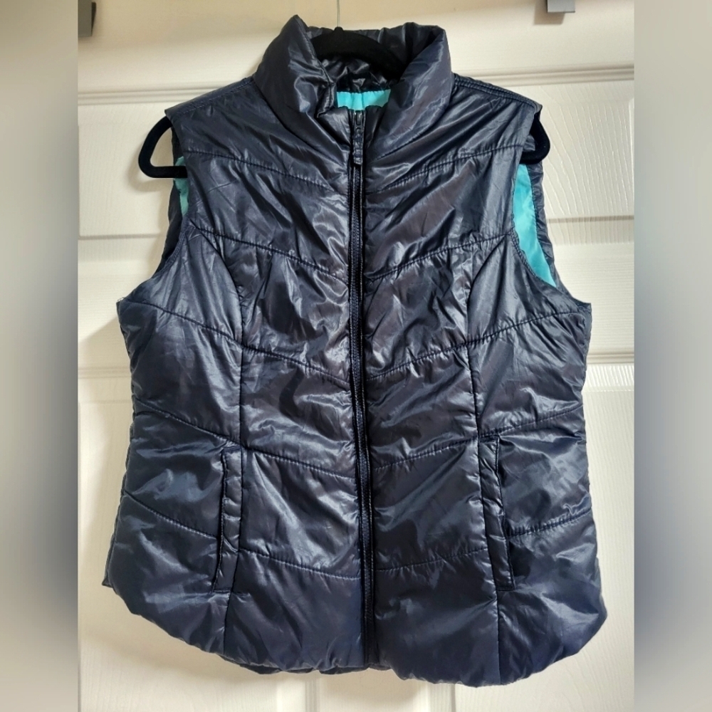 Aeropostale Women's Navy And Turquoise Full Zip Puffer Vest Size XL